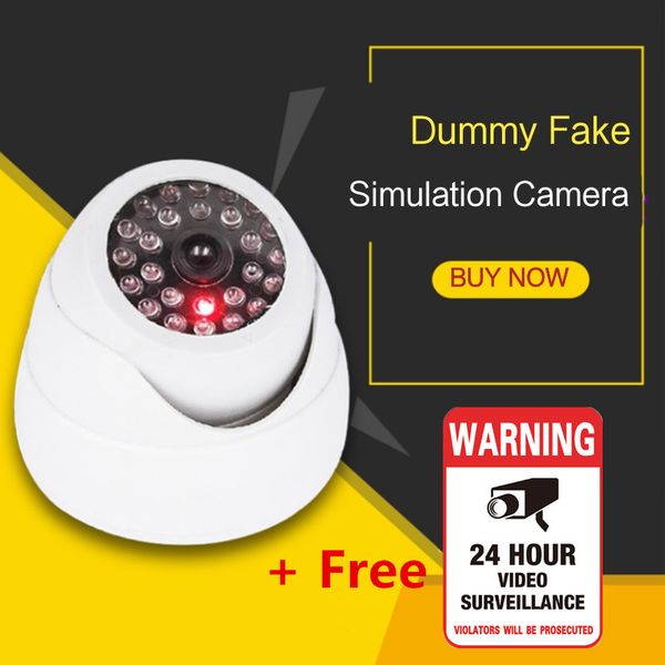 

security dome fake camera red flashing led light warning sticker indoor outdoor simulation video surveillance safety kamera