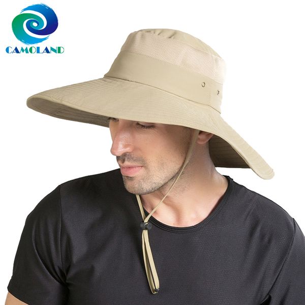 

wide brim hats camoland 15cm super long anti uv sun women men outdoor waterproof fishing hat quick drying breathable bucket, Blue;gray
