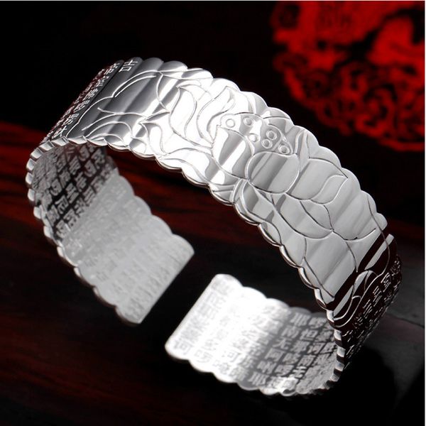 

bangle lotus sutra silver-plated colour mens' bracelet tibetan buddhist scriptures language female amulet jewelry wholesale, Black