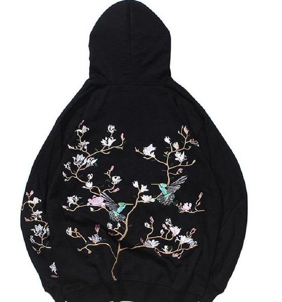 

2020 autumn hip hop hoodie sweatshirt embroidered bird floral mens streetwear harajuku hoodies pullover loose cotton sweat shirt, Black