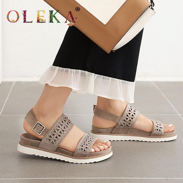 

oleka summer 2020 new flat casual sandals fashionable sports breathable perforated shiny comfortable women's shoes as88, Black