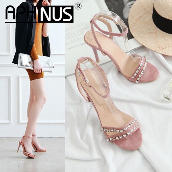 

aphnus womens sandals glitter rhinestone mid high heels flowers beading pumps woman ruffles 2020 shoes for women new, Black