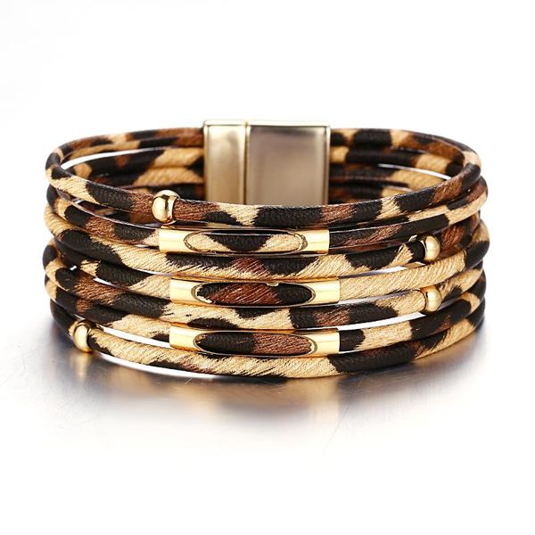 

new leopard leather bracelets for women 2020 fashion bracelets & bangles elegant multilayer wide wrap bracelet jewelry, Red;blue