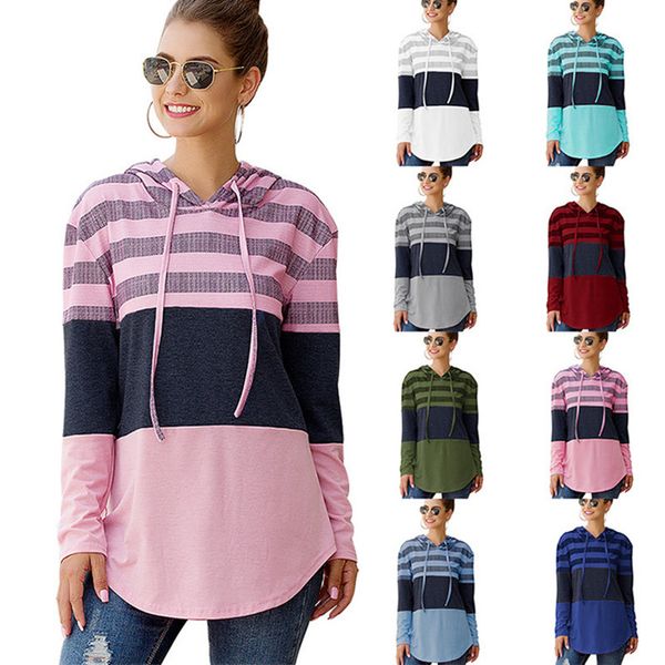 

new women hoodies sweatshirts girls autumn designers clothes long sleeve pullover hooded sweater loose striped patchwork t-shirt e81804, White