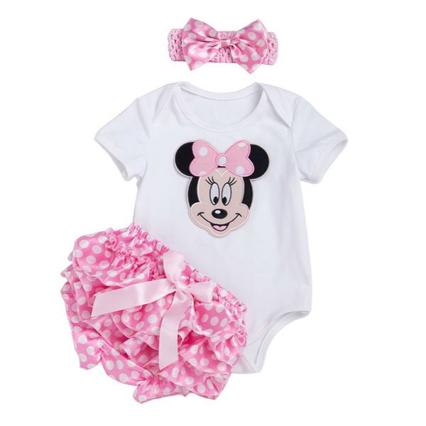 

polka dot baby rompers shorts headband outfits sets bow summer style cotton cute ruffles bloomer newborn baby girl clothes c0922, Blue