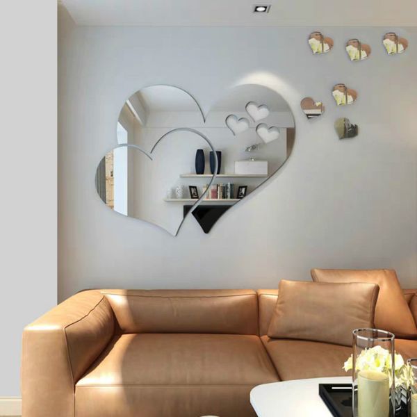 

wall stickers heart shaped acrylic mirror living room bedroom creative 3d diy art decor wedding
