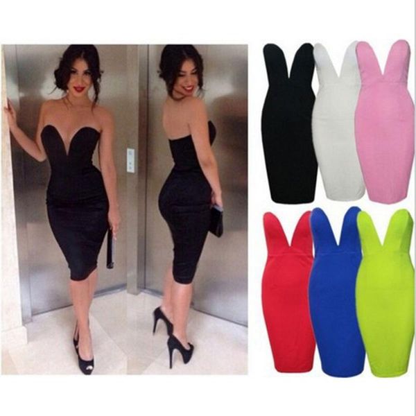 

2020 women summer low cut bodycon bondage dress deep v neck dress bustier slim pencil strapless dresses clubwear party vestidos, Black;gray