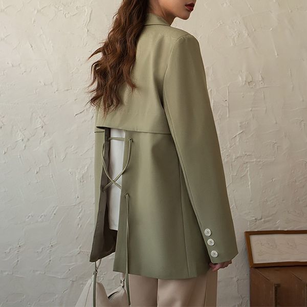 

2020 autumn back strap woman suit blazers double-breasted long sleeve loose casual suit coat, White;black