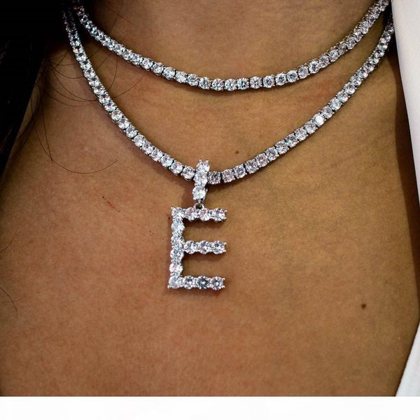 

iced out zircon tennis letters necklaces pendant with 4mm tennis chain necklace gold silver color plated hip hop jewelry