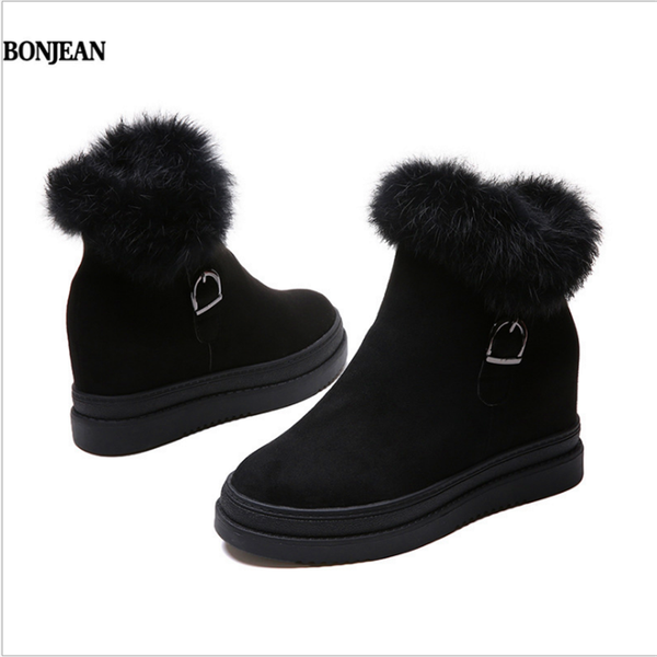 

boots bonjean snow women 2021 autumn and winter wild short tube cotton korean casual flat fur, Black
