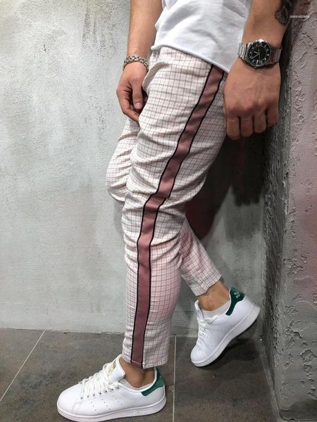 

men clothes spring autumn pantalones mens plaids pants striped designer trousers, Black