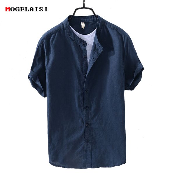 

mogelaisi brand linen shirts men summer new short sleeve comfortable solid cotton linen man shirt flax clothing 740, White;black