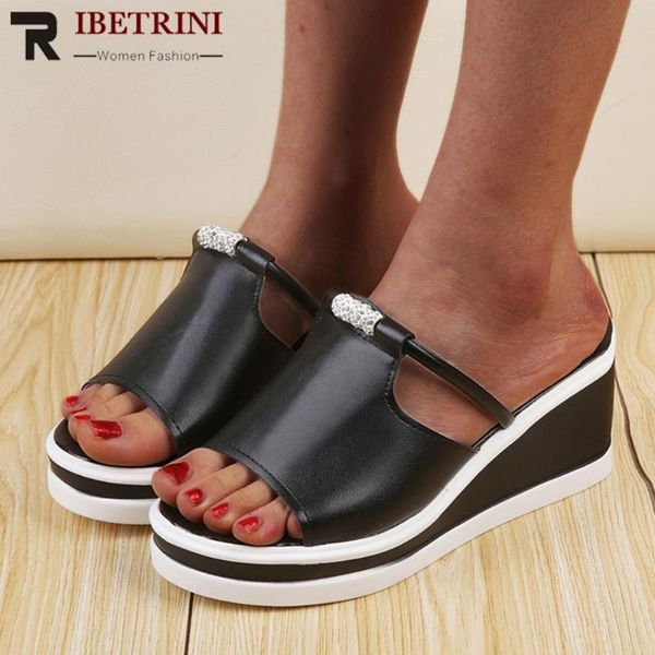 

ribetrini women summer elegant high wedges shoes women concise mixed-color slides casual comfy platform slides, Black