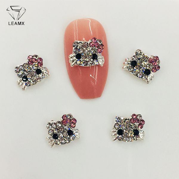 

leamx 10pcs kawaii 3d cat bow rhinestones nails charms animal cats nail art decorations glitter metal diy manicure decor l494, Silver;gold