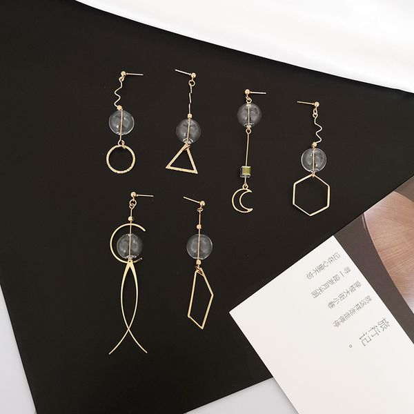 

fashion geometric asymmetric transparent glass bottle ball drop earrings bubble ball long dangle earring trendy jewelry, Silver