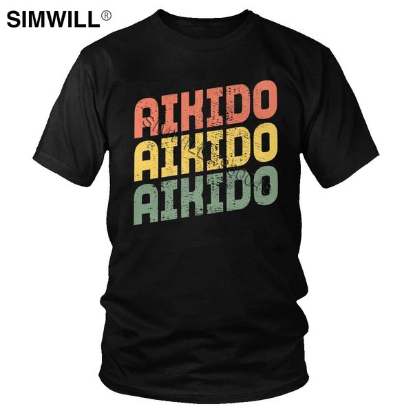 

trendy vintage aikido t shirt men short sleeved o-neck japanese martial arts distressed t-shirt gift idea fans tee clothing