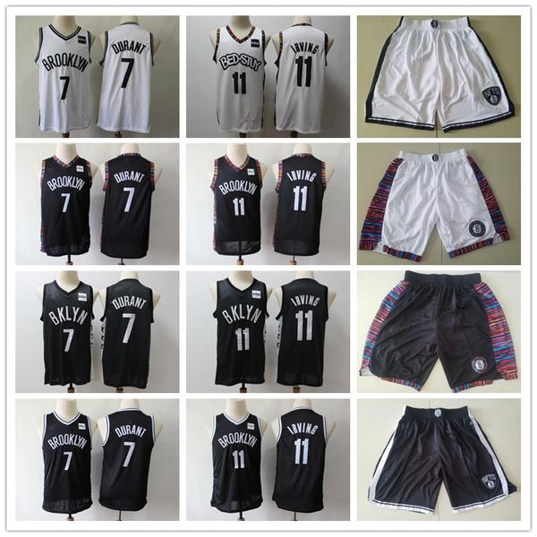 

mens brooklyn nets throwback jersey kyrie kevin 7 durant 11 irving basketball shorts basketball jersey blqck navy white, Black;red