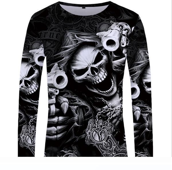 

skull long sleeve t shirt gun clothes punk clothing gothic tshirt funny t shirts tees men hip hop punk high quality, White;black