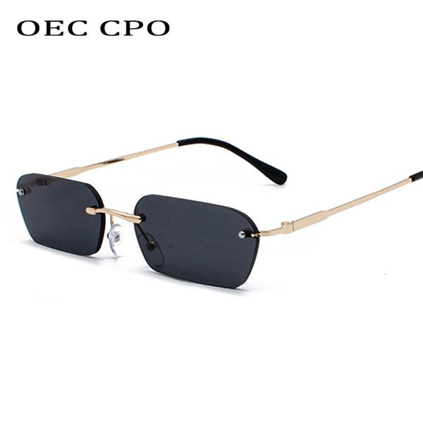 

oec cpo fashion rimless sunglasses women vintage brand design ladies transparent lens sun glasses for women rectangle uv400 o94, White;black