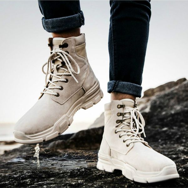 

winter boots men fashion shoes leather ankle boots british style warm snow breathable high-sneakers chaussure homme, Black