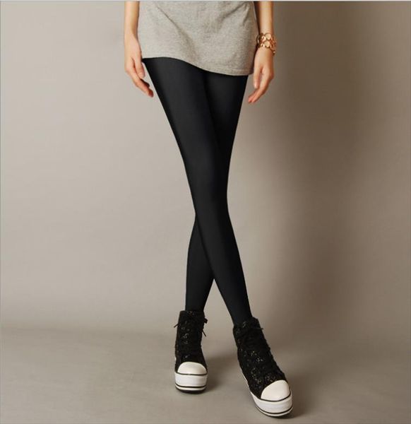 

lady summer navy blue wine black shiny leggings large size neon leggings elastic silk stretch skinny 9 pants slim active pant