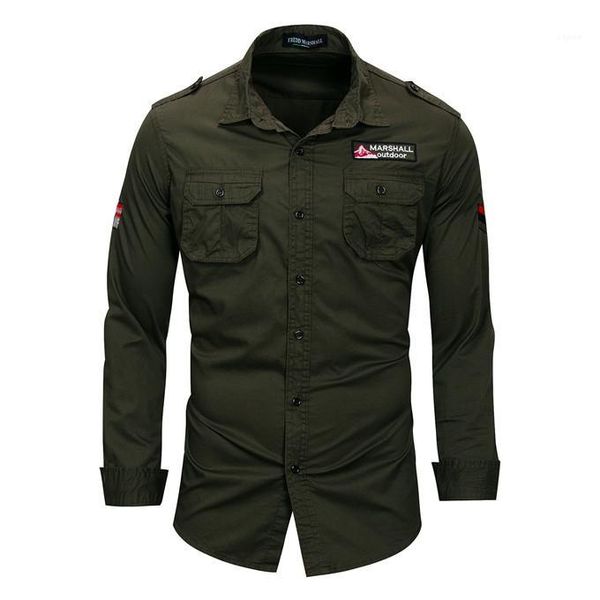 

shirts lapel neck army green plus size mens shirts with pockets embroidery long sleeve outdoor mens casual, White;black