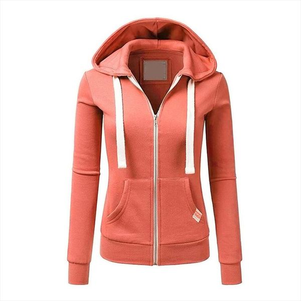 

casual hoodies women autumn winter outdoor sport solid color long sleeve hoodies pockets zipper sports coat, Black