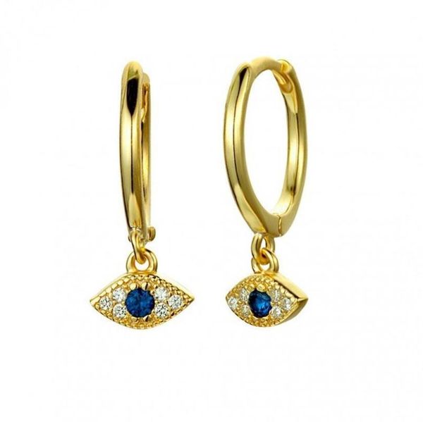 

minimalist evil eye charm earring stud gold color paved blue cz mini bead earring delicat dainty dangle jewelry, Silver
