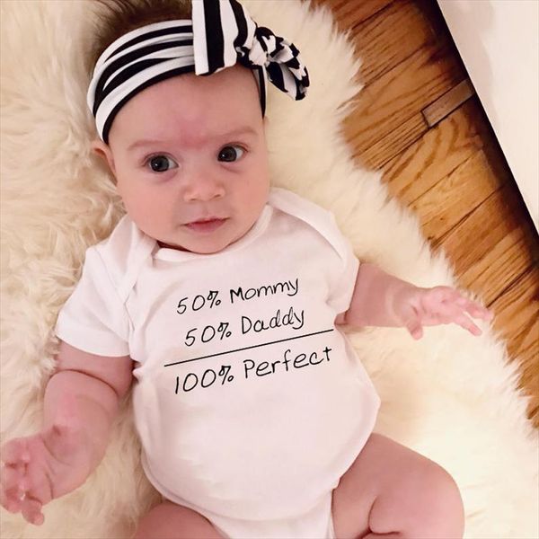 

2020 summer infant newborn baby boys girls cotton 50%mommy 50%daddy 100% perfect printed bodysuit playsuit baby casual outfits, Blue