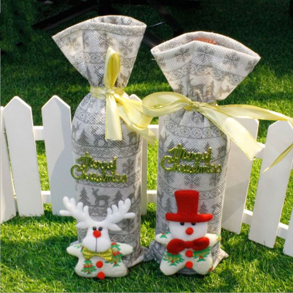 

christmas decorations santa claus red wine bag decoration bottle set day atmosphere setting supplies