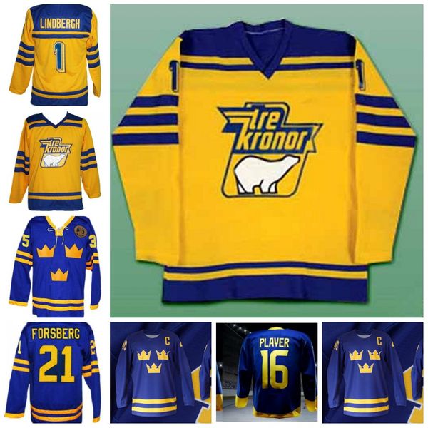 

vintage 1 lindbergh sweden tre kronor hockey jersey peter foppa forsberg 40 zetterberg 35 lundqvist custom name and number, Black