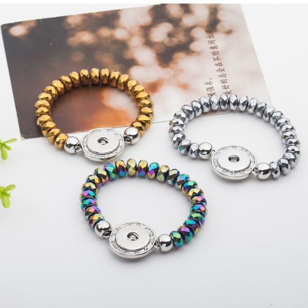 

3 colors gall stone 20cm diy snap bracelet elasticity beads bracelet fit 18mm snap button jewelry for women, Golden;silver