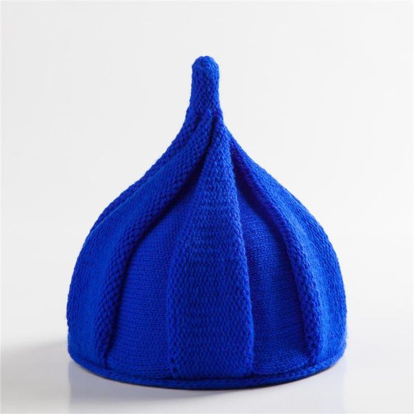 

warm flower cap pointed knit hat wool parent-child knit solid color twisted cap woman hat winter, Blue;gray