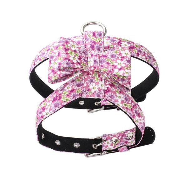 

pet anti-explosion bow knot harnesses vest chest belt for dogs colorful flowers design puppy harness and necktie