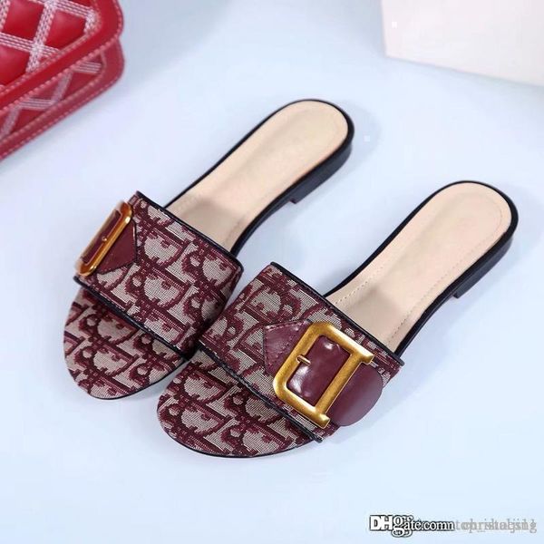 

new european fashion brand women's slippers flat sandals summer luxury designer outdoor beach causal metal buckle strap slippers with b, Black