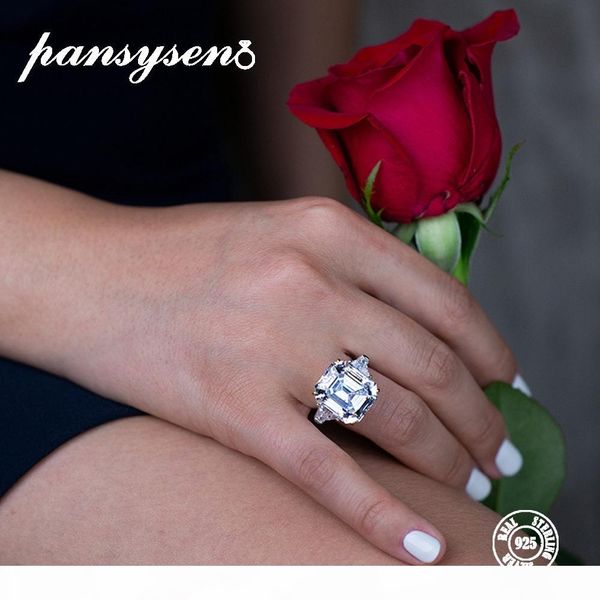 

pansysen luxury created moissanite gemstone wedding engagement rings for women real 925 sterling silver fine jewelry size 5-12 ly191226, Slivery;golden