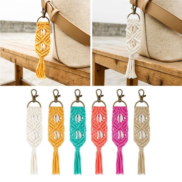 

mini macrame keychains boho bag charms with tassels handcrafted accessory for car key holder, purse, phone wallet, Silver