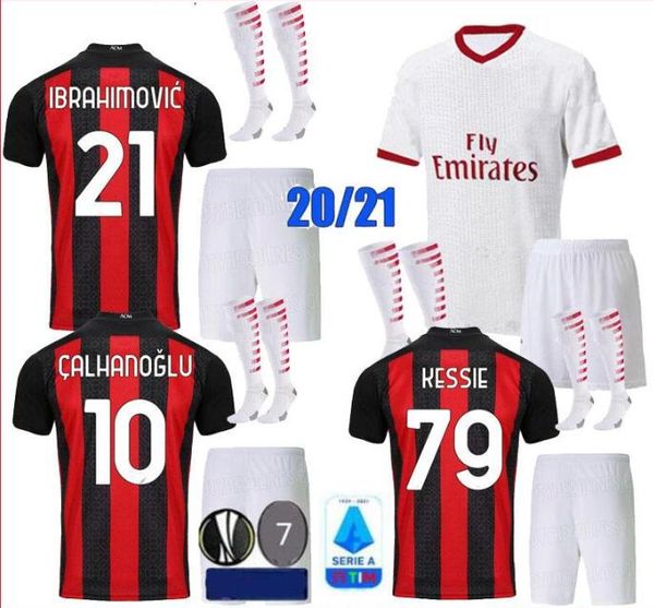 

kit 20 21 ac milan soccer jersey 2020 2021 home away ibrahimovic paqueta bennacer rebic romagnoli calhanoglu men sets football shirt, Black;yellow