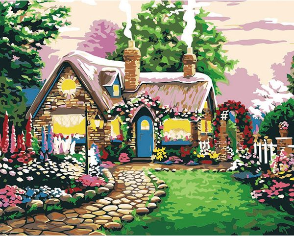 

wholesales cartoon fairy tale house paint by numbers diy canvas oil paintings for home wall decor