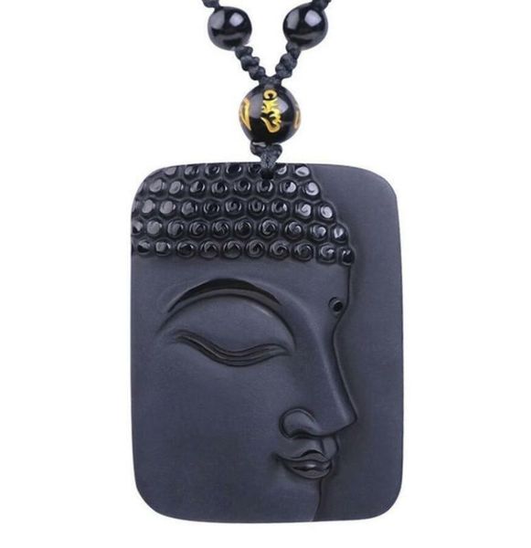 

loose faddish obsidian necklace black buddha head pendant elegant jewelry, Silver