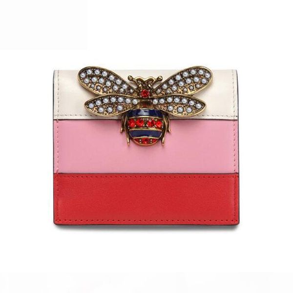 

new real classic fashion designer bee women short genuine leather wallets card holders mini wallet bee purse, Red;black