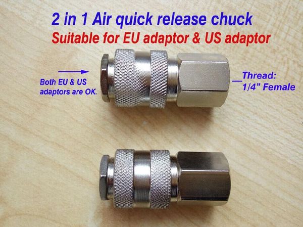 

2pcs/lot 2in1 quick release chuck for air tools, suit for eu & us adaptors, quick adaptor, another end is 1/4" npt female thread