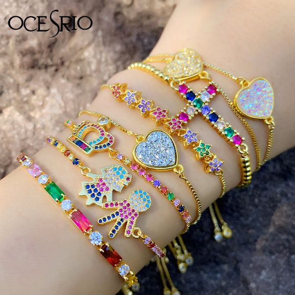 

ocesrio women fashion bracelets rainbow cross heart 24k gold jewelry couple charm&tennis bracelets pulseras mujer brt-b78, Red;blue