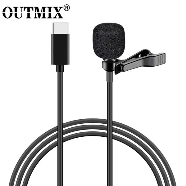 

1.5m usb c microphone mic audio mini lapel lavalier clip on condenser microphones mic with type c plug for huawei phone