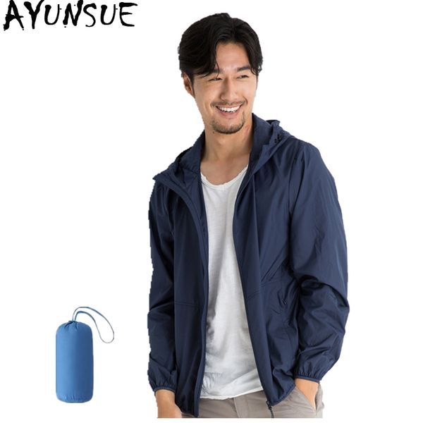 

ayunsue summer sun protection clothes men's ultra-thin breathable korean coat men skin windbreaker coats chaquetas hombre kj354, Black;brown