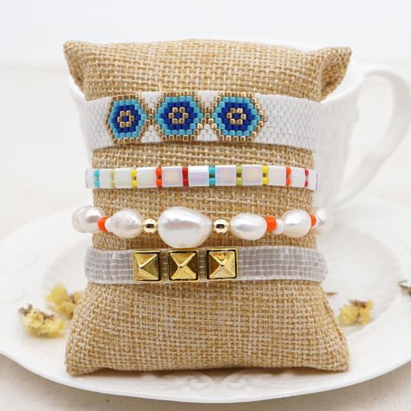 

go2boho summer beach bracelet for women boho friends gift fershwater pearl bracelets delica miyuki handmade woven jewelry, Golden;silver