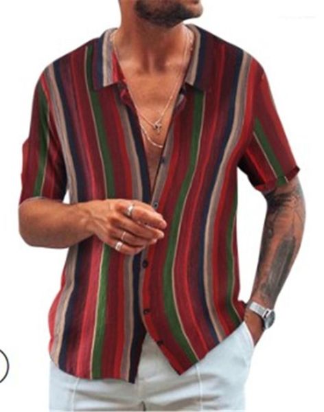 

shirt man turn down collar shirt summer mens designer single breasted shirts mens short sleeve regular length striped, White;black