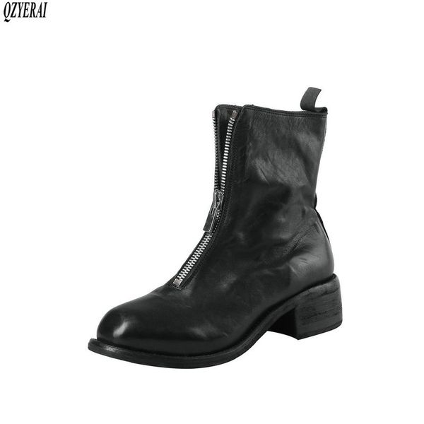 

qzyerai european restoring ancient ways genuine leather riding boots female boots women's horsehide women's shoes, Black
