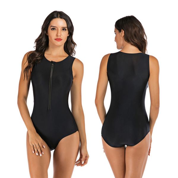

women sleeveless zip front rash guard one piece swimsuit athletic swimwear bathing suits bikini high cut rash guards sun