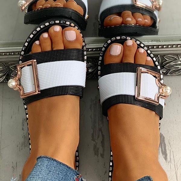 

womens sandals fashion beach slippers slides summer shoes flat crystal flat sandals outdoor female casual shoes zapatos mujer, Black
